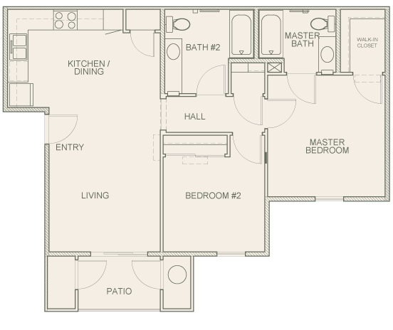 Olive Ranch Apartments | Unit B Two Bedroom Floor Plan